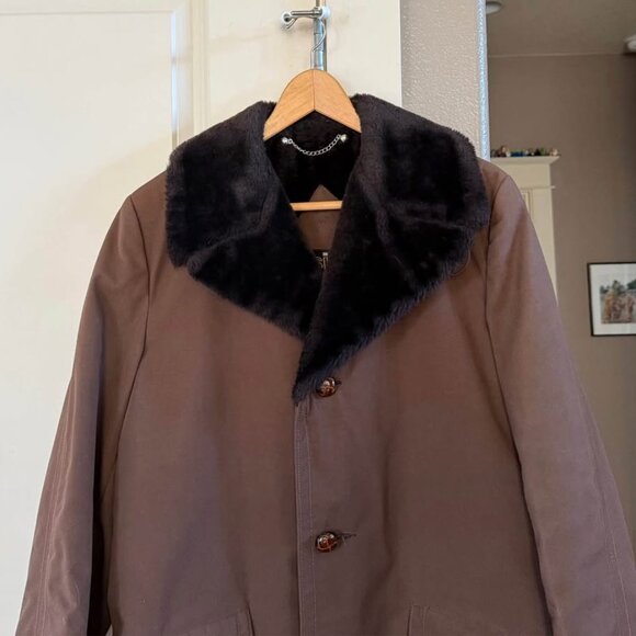 Men’s Vintage‎ Sir Jac Brown Trench Coat with Faux Fur Lined Collar-Size 38 - Picture 2 of 10